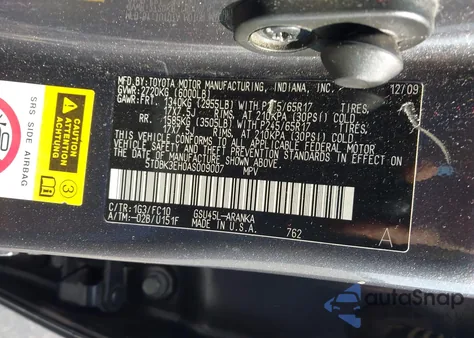 2010 Toyota Highlander Base V6 from USA, damaged, VIN 5TDBK3EH0AS009007